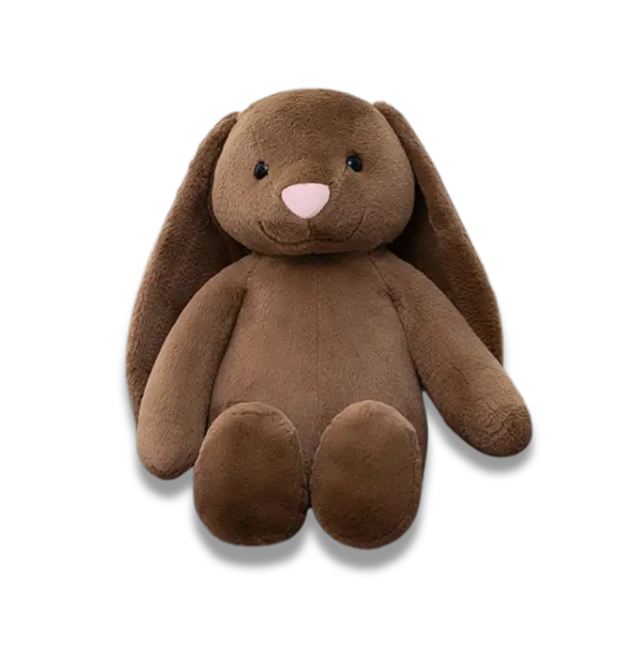 Doudou Lapin Beige aux Longues Oreilles de couleur café et avec son petit nez rose